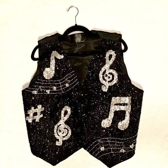 Sequin Vest musical performance stage wear full glitter music beads black silver - Picture 1 of 16